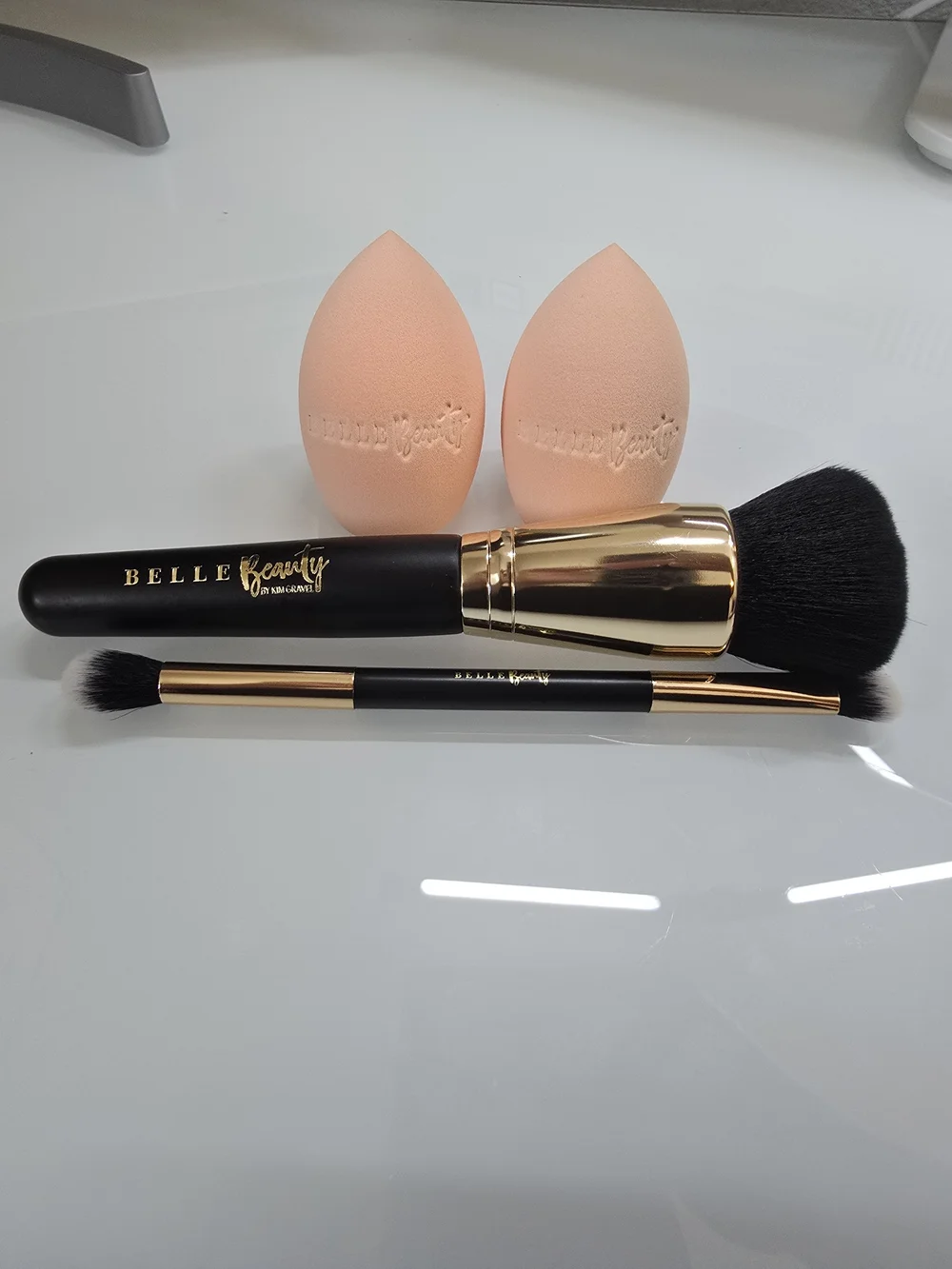 Belle by Kim Gravel Peach Makeup Sponges with Black & Gold Brushes